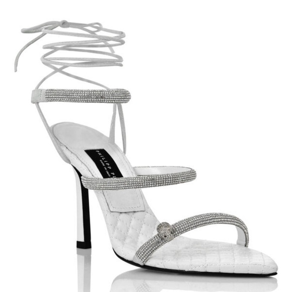 Philipp Plein crystal embellished 105mm White and Silver Strappy Heels - Picture 1 of 6